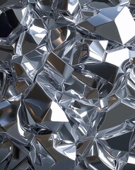 Poster - Shiny silver with fragmented forms and deep shadows abstract background