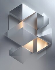 Poster - Silver with minimalist geometric shapes and subtle lighting abstract background