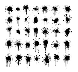 Poster - black blots and splashes vector set. blobs stains smudges splatters spots graffiti splotches spray g