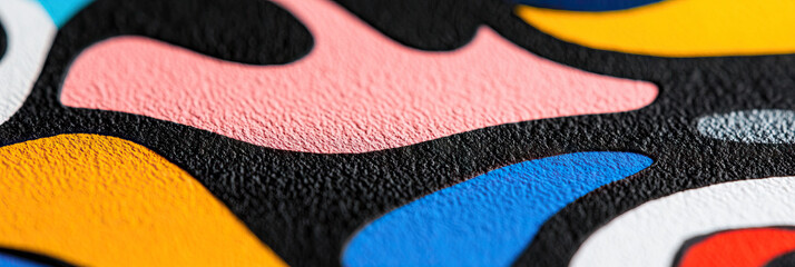 Poster - Close-up of Multicolored Abstract Shapes on Textured Black Surface