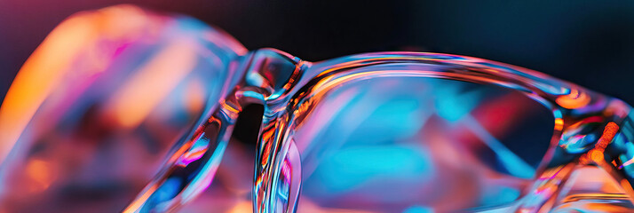 Wall Mural - Close-up of Transparent Eyeglasses with Multicolored Light Reflections