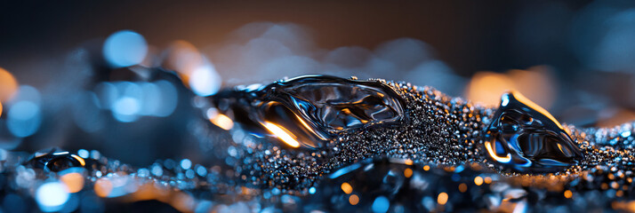 Poster - Close-up of Metallic Substance with Liquid Formations and Granular Texture