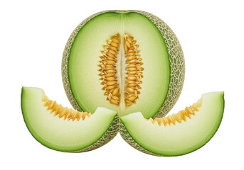 Poster - honeydew melon with two slices, isolated on white background