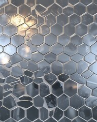 Poster - Bright silver with hexagonal tiles and soft lighting abstract background
