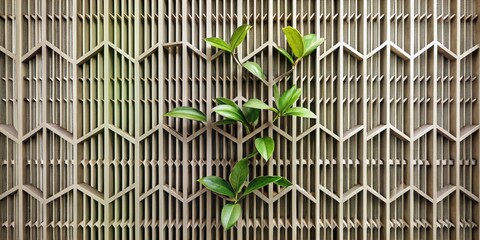 Aufkleber - Vibrant Green Foliage Emerging Through a Geometric Metal Grille