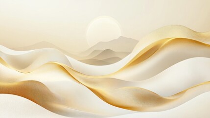 Canvas Print - Golden waves over mountains at sunset; serene background