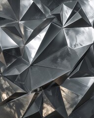 Poster - Dark silver with sharp edged triangles and a metallic sheen abstract background