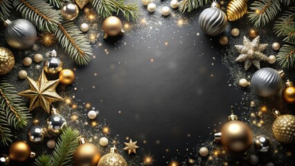 Poster - Elegant Festive Background with Gold and Silver Ornaments