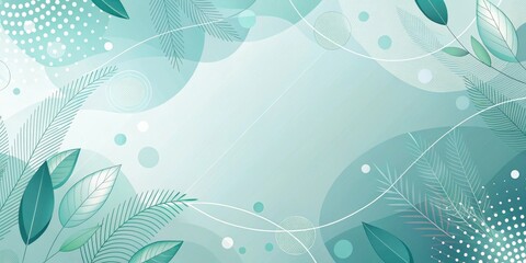 Wall Mural - Serene Teal Abstract Background with Organic Shapes and Leaf Motifs