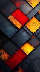 Poster - Abstract geometric pattern with dark, red, and gold squares.