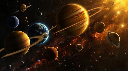 Wall Mural - Space illustration with planets and stars will make a great background for popular science publications, educational materials or space themes.