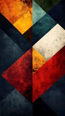 Poster - Abstract geometric art with textured triangles in deep hues.
