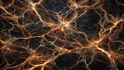 Wall Mural - Abstract Glowing Network Texture  Intricate Golden Veins on Dark Surface