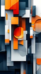 Poster - Abstract geometric composition featuring vibrant orange, gray, and dark blue shapes.