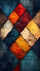 Poster - Abstract geometric pattern of colorful, textured diamond shapes.