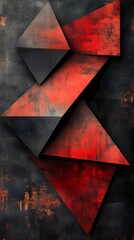 Poster - Abstract geometric shapes in red and black, textured with a distressed, metallic look.