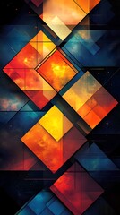 Poster - Abstract geometric art with warm and cool tones. Overlapping squares create depth and visual interest.
