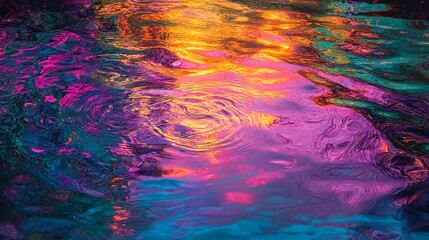 Wall Mural - Vibrant water ripples reflect dazzling sunset hues. AI Generated