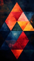 Poster - Geometric abstract art with textured triangles in vibrant colors.