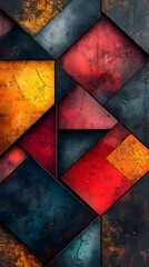 Poster - Abstract geometric pattern with textured, metallic hues of red, orange, and blue.