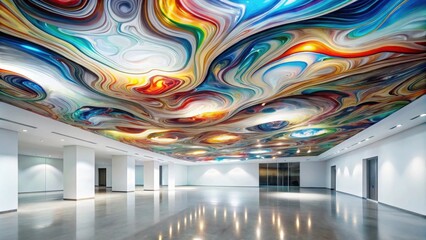 Fototapete - Abstract Swirling Hues Ceiling Design in Modern Hallway