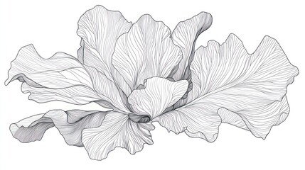 Wall Mural - Line art flower drawing, botanical illustration, white background, design element