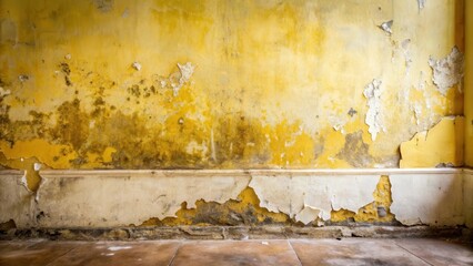 Poster - Aged Yellow Wall with Peeling Paint and Damaged Baseboard