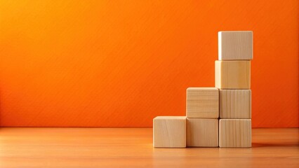 Aufkleber - Wooden blocks arranged in an ascending pattern against a vibrant orange backdrop