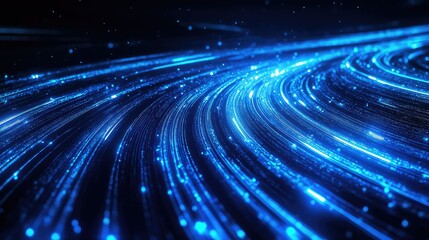 Poster - Dynamic Blue Light Trails Creating a Vibrant Flow in a Dark Space, Representing Energy, Motion and Modern Technology for Creative Concepts and Visual Effects