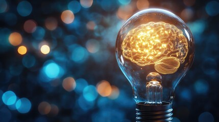 Poster - Illuminated Brain Concept within a Light Bulb Reflects Innovation, Creativity, and the Power of Ideas, Symbolizing Intelligence and Modern Technology in a Dreamlike Setting