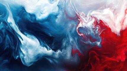 Poster - Abstract Fluid Art with Vibrant Red, White, and Blue Swirls Capturing Dynamic Movement and Vivid Colors for Artistic and Creative Backgrounds