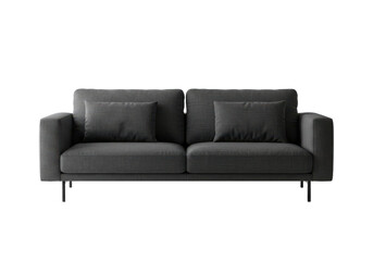 Wall Mural - Minimalist dark gray fabric sofa with two large cushions and square armrests, isolated on white background