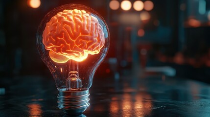 Poster - Creative Light Bulb Illuminating a Brain Design Symbolizing Ideas, Innovation, and Intellectual Growth in a Modern and Artistic Setting