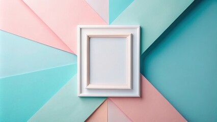 Poster - Pastel-colored paper backdrop featuring a blank white picture frame, perfect for showcasing your design or artwork.