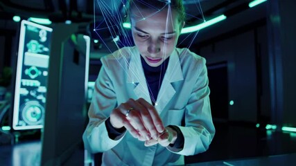 Leinwandbilder - Innovative scientist works in a futuristic lab with advanced technology and holographic displays