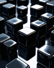 Poster - Black metallic cubes with smooth glossy reflections and a high contrast shine abstract background
