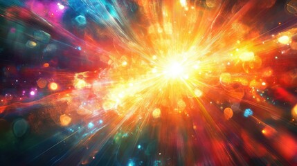 Poster - Vibrant Explosion of Light and Color Creating Artistic Abstract Background with Radiant Energy, Colorful Luminescence, and Dynamic Patterns for Creative Inspiration