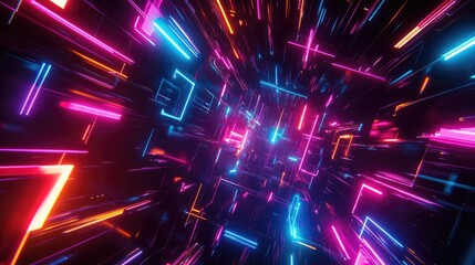 Poster - Abstract Futuristic Background with Glowing Neon Lights and Dynamic Motion Effects, Ideal for Technology, Sci-Fi, and Digital Art Themes
