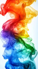 Poster - Colorful smoke wisps twist and curl upward, blending seamlessly from red to violet in a beautiful display of vibrant hues on a white background