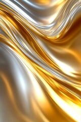 Poster - Shimmering waves of golden and silver fabric ripple gracefully, showcasing a luxurious texture and vibrant interplay of light in a modern environment