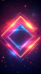 Poster - Brightly colored geometric shapes illuminate in a cosmic setting filled with vibrant hues, showcasing a blend of light and space elements at night