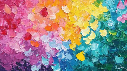 Poster - Vibrant Abstract Painting with Bold Brush Strokes in Multicolored Hues, Blending Warm and Cool Tones to Create a Dynamic Visual Experience for Art Enthusiasts