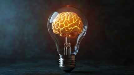 Poster - Creative Concept of a Light Bulb with a Brain Inside, Symbolizing Innovative Ideas and Imagination in Modern Technology and Science