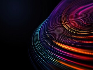 Fototapete - A vibrant, abstract design featuring colorful, flowing lines against a dark background, evoking a sense of movement and energy.