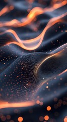 Poster - A mesmerizing abstract image showcasing flowing patterns with illuminated particles, creating a dreamlike wave effect in dark hues and warm tones.