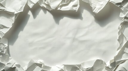 Poster - Textured White Paper Surrounded by Crumpled White Sheets Creating an Elegant Frame for Design Projects or Artistic Backgrounds
