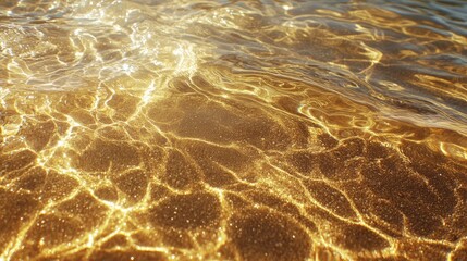 Poster - Glimmering Sunlight Reflections on Calm Water Surface with Golden Sparkles Creating a Beautiful Natural Oceanic Scene for Relaxation and Serenity