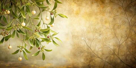 Poster - Elegant Mistletoe Branch with Festive Ornaments on an Ornate Background