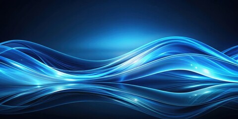 Poster - Abstract Blue Waves, Dynamic Flowing Energy, Smooth Curves and Glowing Light Effects