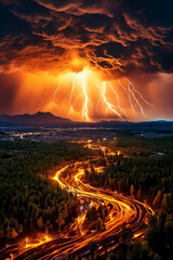 Wall Mural - Sunset with lightning and dramatic storm clouds, part 2